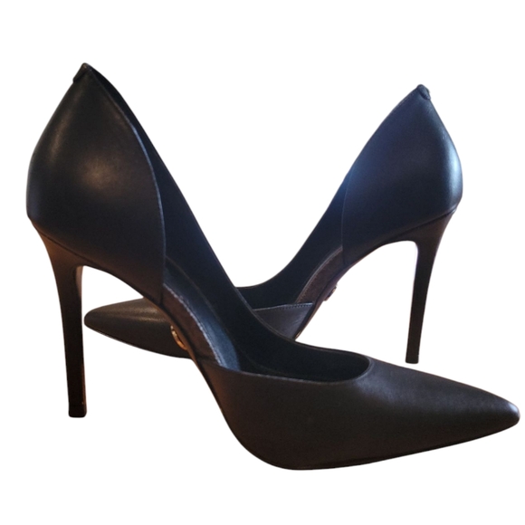 MICHAEL KORS Womens Black Dorsay Keke Stiletto Slip On Leather Pumps Sz.6.5 - Picture 1 of 9